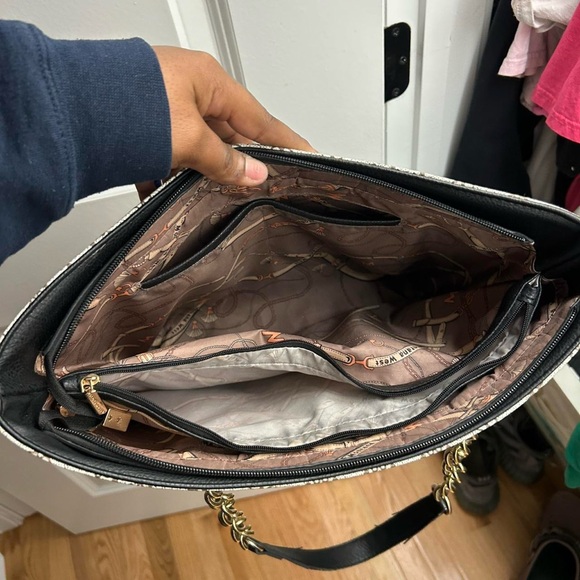 Anne Klein Cream Patterned Tote with Gold Chains - Picture 7 of 8